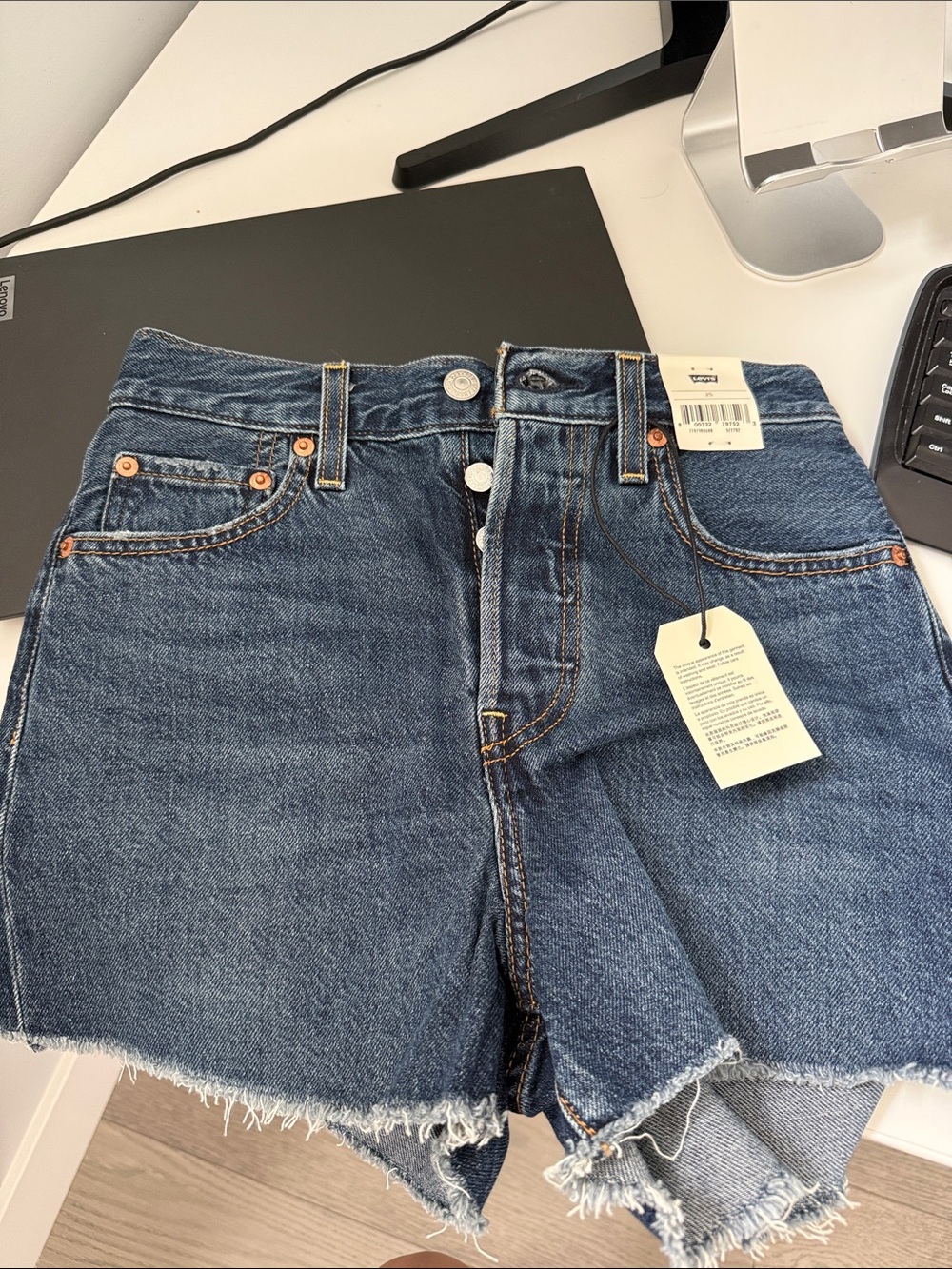 Women's High-Rise Raw Hem Denim Shorts - Blue